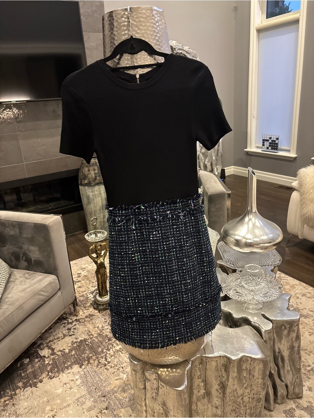 Ted Baker Black Knit Top with tweeded skirt attached dress size small or TED 1